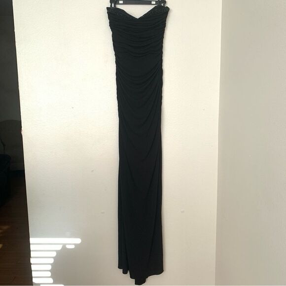 Badgley Mischka Black Ruched Strapless Sweetheart Floor Length Formal Gown Sz 10 - Picture 4 of 12